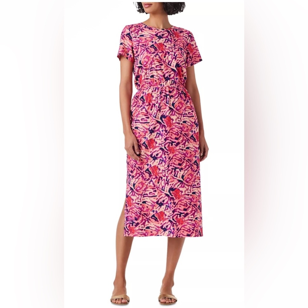 NIC+ZOE 100% Cotton Blurred Floral Midi TiShirt Dress